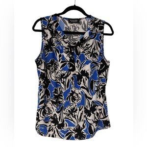 Evan Picone Blue and Black Sleeveless Cut Out Blouse EUC